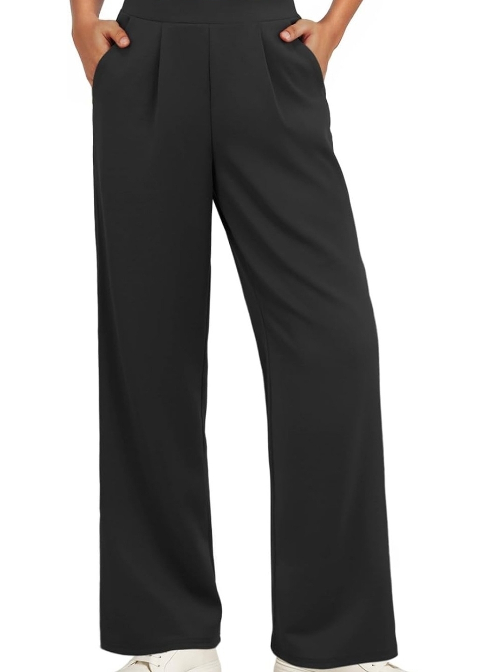 High-Waist Wide Leg Dress Pants - Black